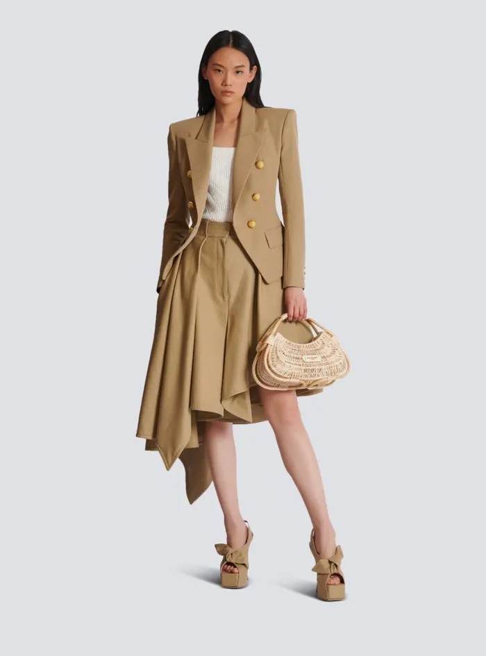 Asymmetric Pleated Cotton Skirt Beige Women Balmain Skirts