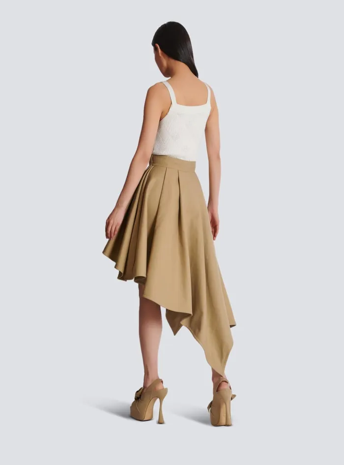 Asymmetric Pleated Cotton Skirt Beige Women Balmain Skirts