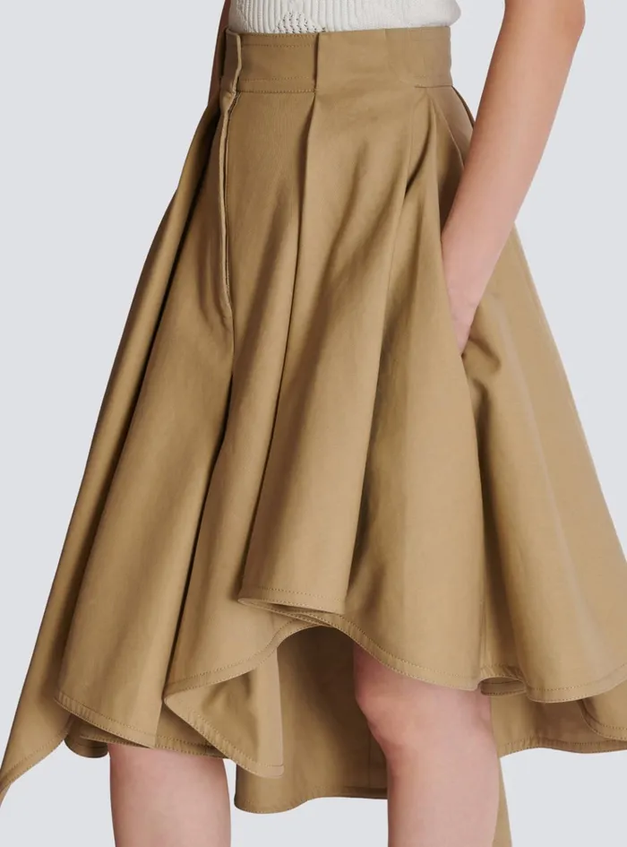 Asymmetric Pleated Cotton Skirt Beige Women Balmain Skirts