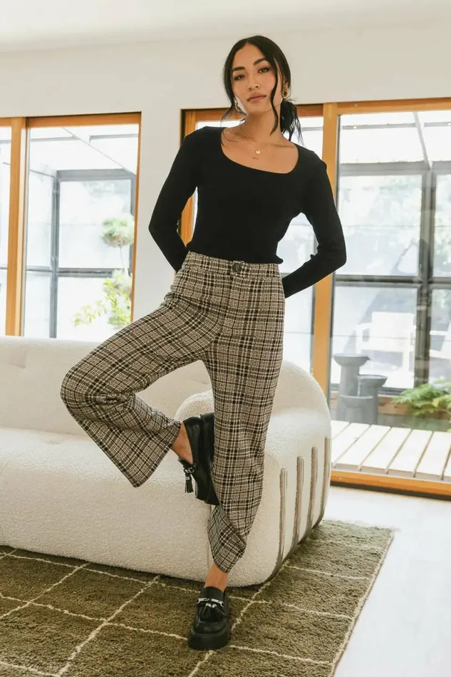 Autumn Plaid Pants Taupe Women Bohme Pants