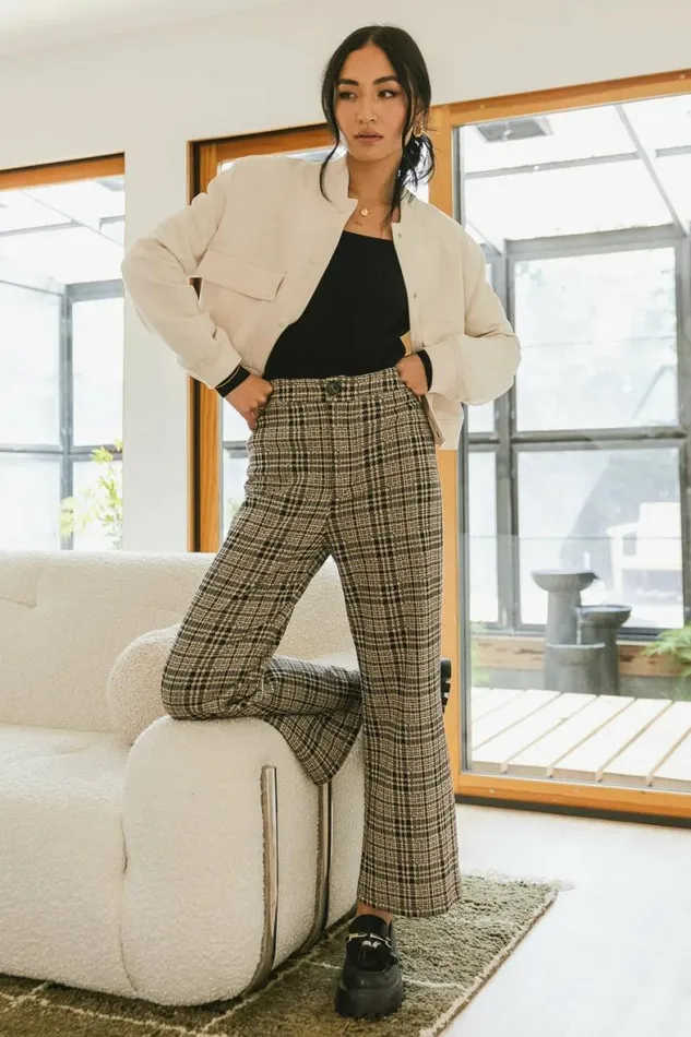 Autumn Plaid Pants Taupe Women Bohme Pants