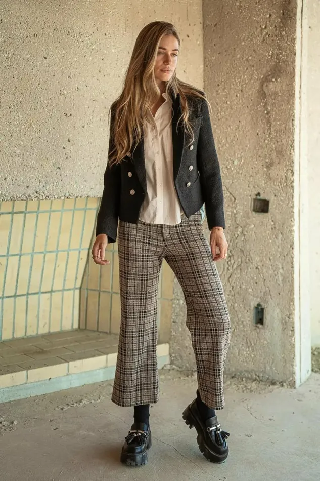 Autumn Plaid Pants Taupe Women Bohme Pants