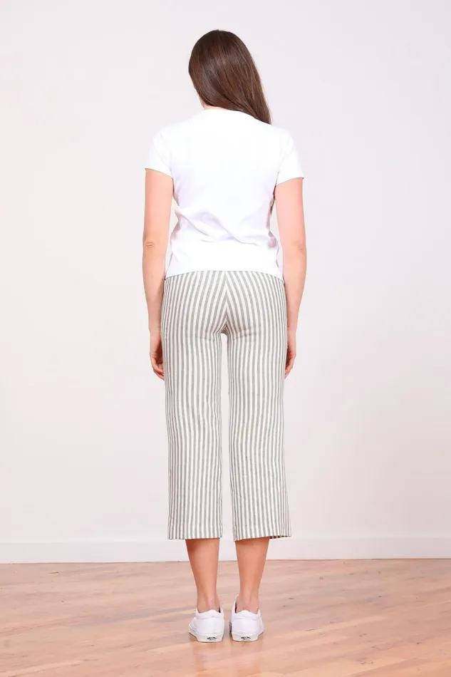 Avenue Montaigne ALEX Linen Stripes Bengal Olive Women Pants
