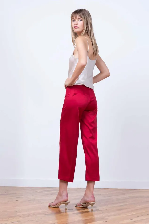 Avenue Montaigne ALEX Satin Red Women Pants Avenue Montaigne ALEX Satin Red Women Pants