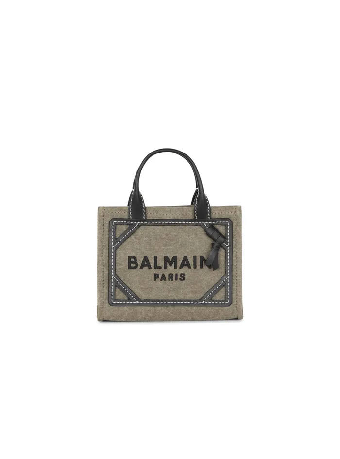 BArmy Mini Canvas Shopping Bag With Leather Inserts Khaki Women Balmain Handbags