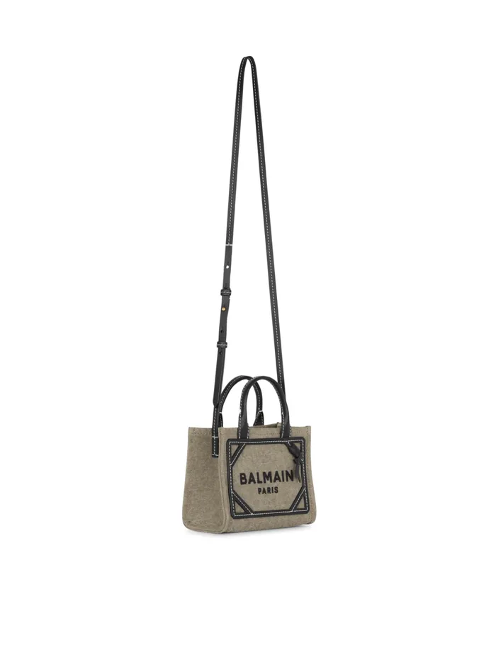 BArmy Mini Canvas Shopping Bag With Leather Inserts Khaki Women Balmain Handbags