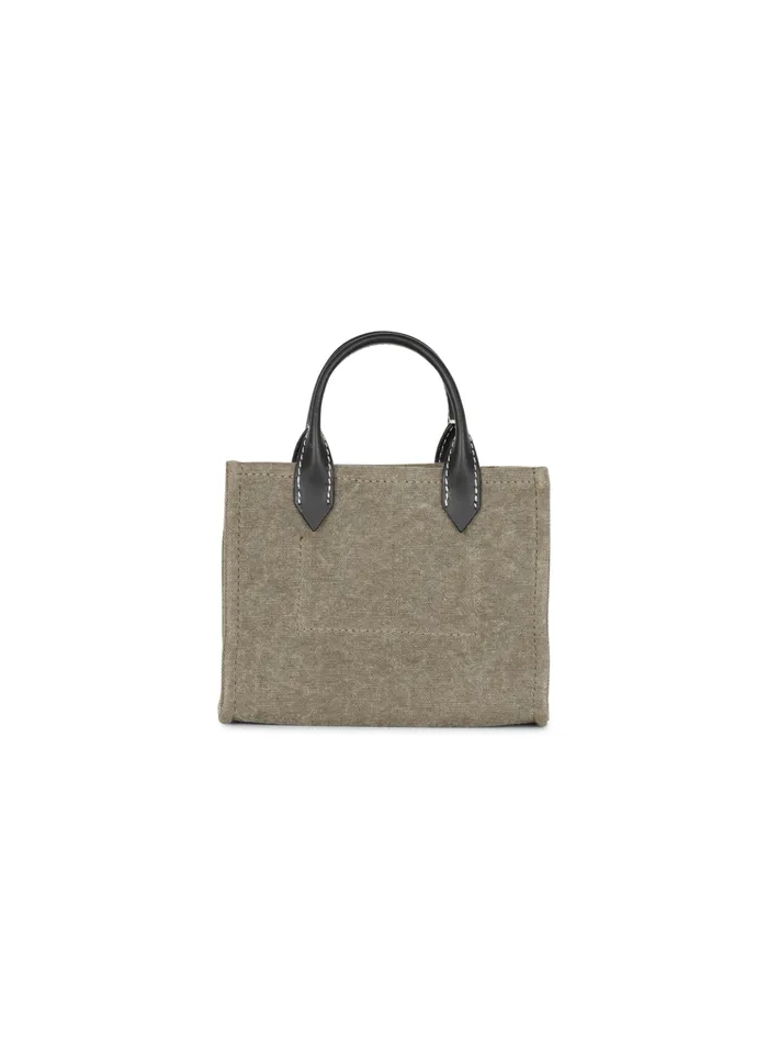 BArmy Mini Canvas Shopping Bag With Leather Inserts Khaki Women Balmain Handbags