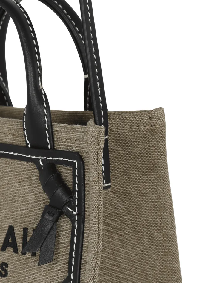 BArmy Mini Canvas Shopping Bag With Leather Inserts Khaki Women Balmain Handbags