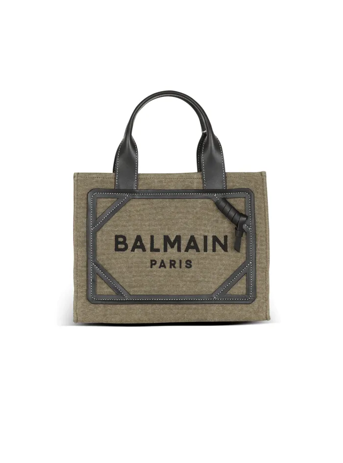 BArmy Small Tote Bag In Canvas And Leather Khaki Women Balmain Handbags