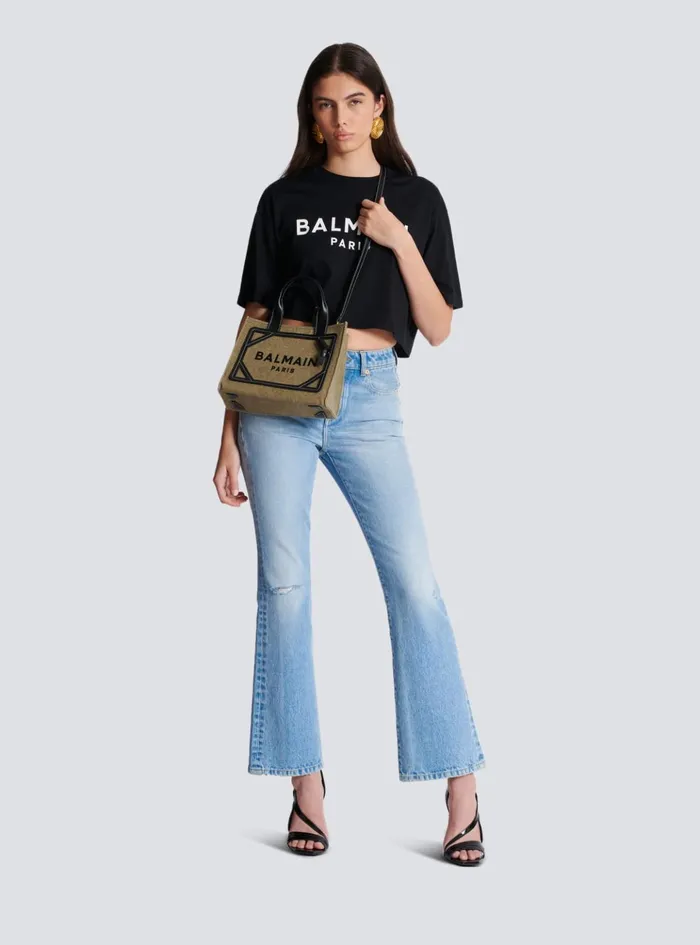 BArmy Small Tote Bag In Canvas And Leather Khaki Women Balmain Handbags