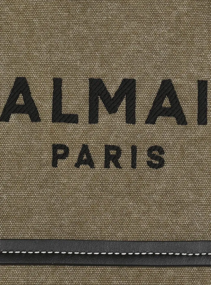 BArmy Small Tote Bag In Canvas And Leather Khaki Women Balmain Handbags