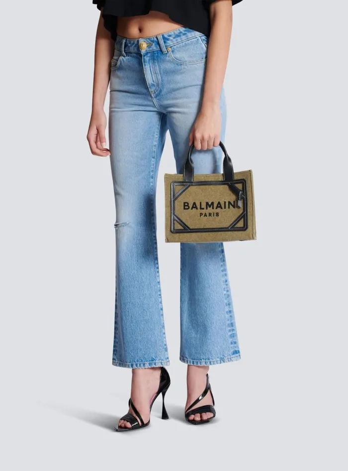 BArmy Small Tote Bag In Canvas And Leather Khaki Women Balmain Handbags