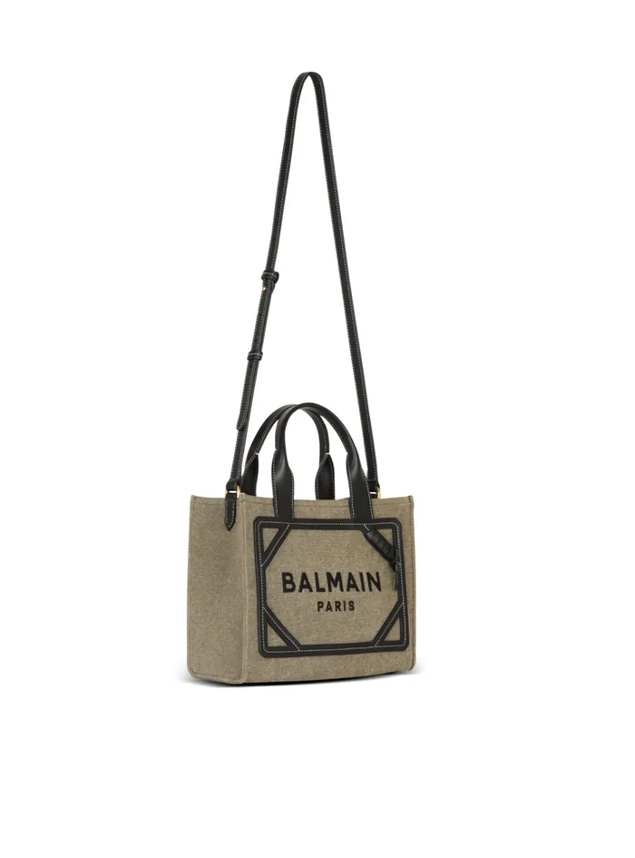 BArmy Small Tote Bag In Canvas And Leather Khaki Women Balmain Handbags