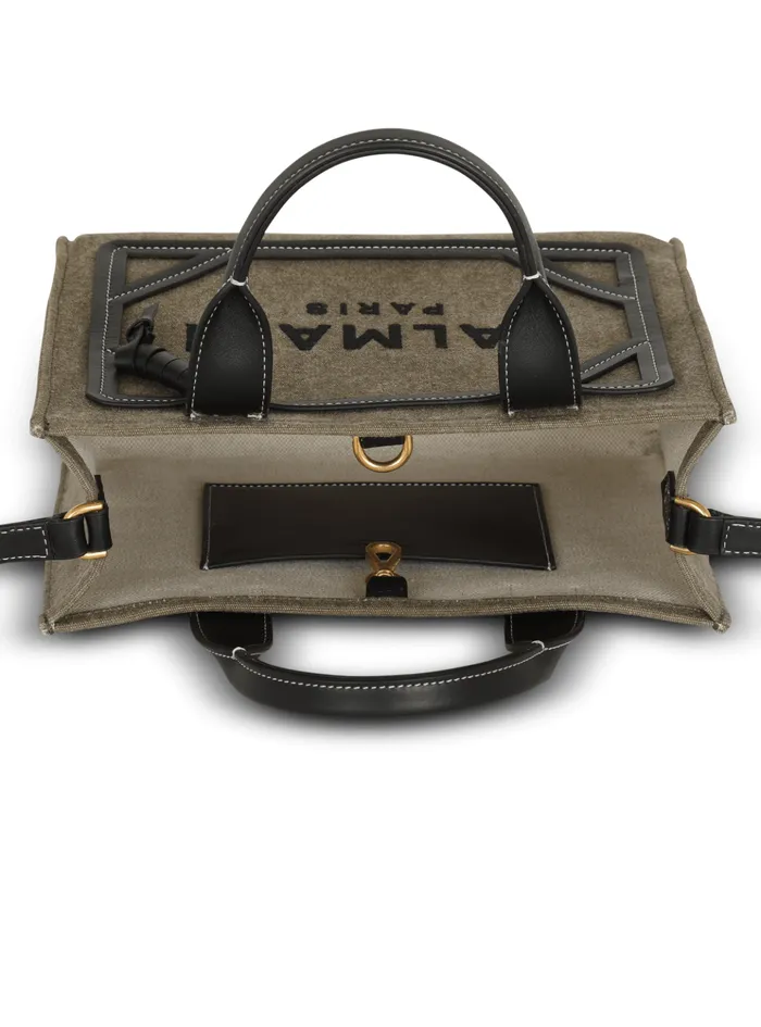 BArmy Small Tote Bag In Canvas And Leather Khaki Women Balmain Handbags