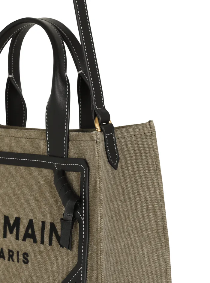 BArmy Small Tote Bag In Canvas And Leather Khaki Women Balmain Handbags