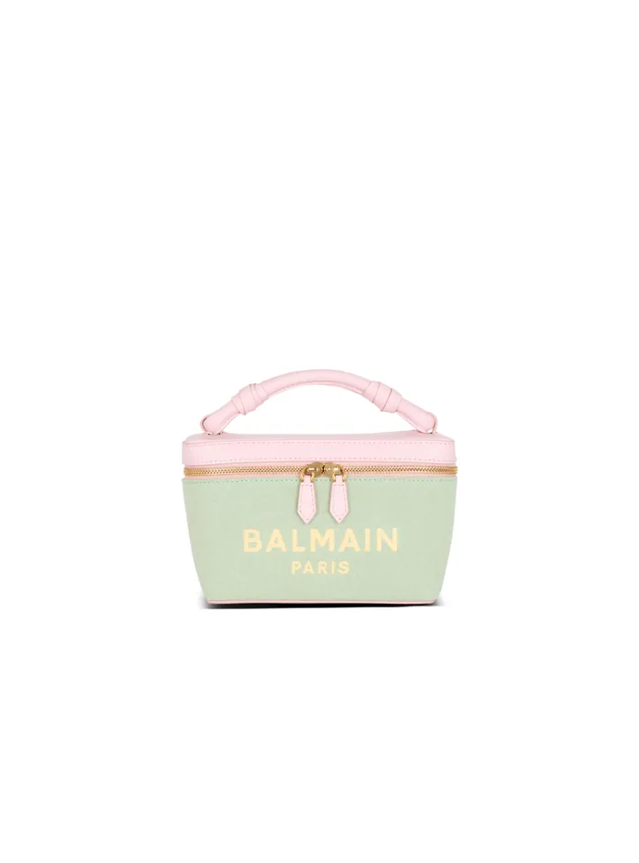BArmy Vanity Case In Canvas And Leather Green Women Balmain Handbags