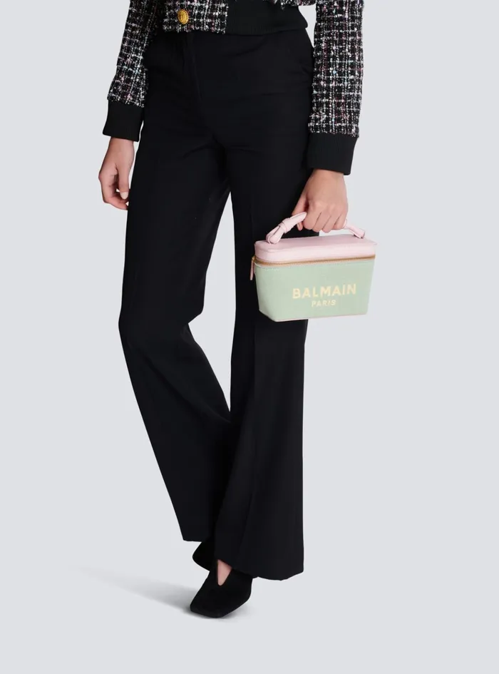 BArmy Vanity Case In Canvas And Leather Green Women Balmain Handbags