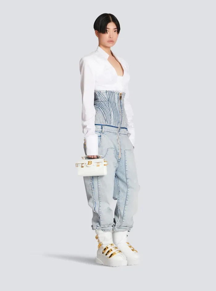 BBuzz 19 Bag In Crocodile Effectembossed Leather White Women Balmain Handbags