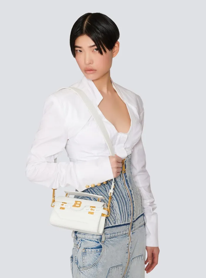 BBuzz 19 Bag In Crocodile Effectembossed Leather White Women Balmain Handbags