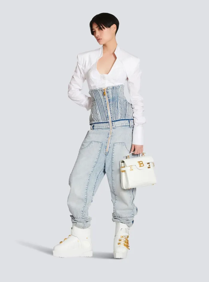 BBuzz 23 Bag In Crocodile Effectembossed Leather White Women Balmain Handbags