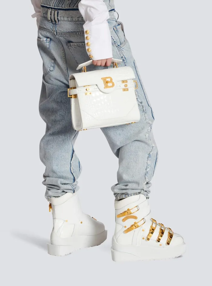 BBuzz 23 Bag In Crocodile Effectembossed Leather White Women Balmain Handbags