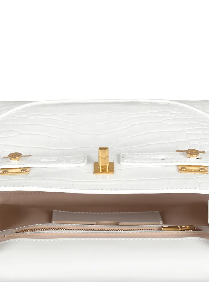 BBuzz 23 Bag In Crocodile Effectembossed Leather White Women Balmain Handbags