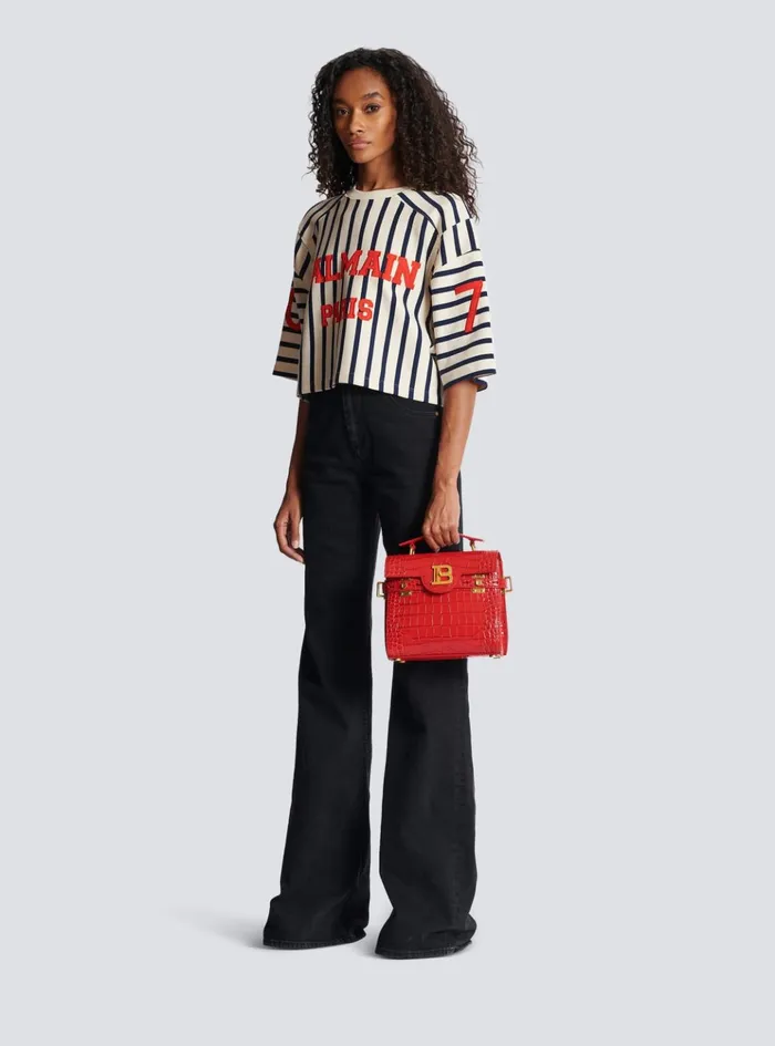 BBuzz 23 Bag In Crocodileprint Leather Red Women Balmain Handbags