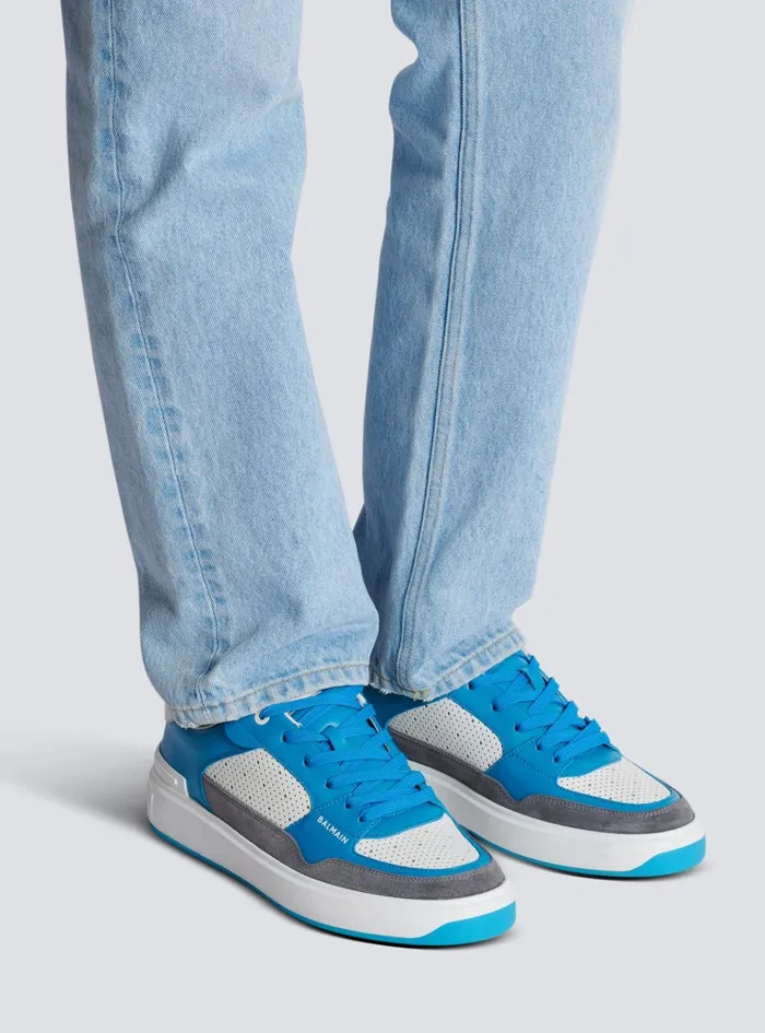 BCourt Flip Sneakers In Calfskin And Suede Blue Men Balmain Sneakers