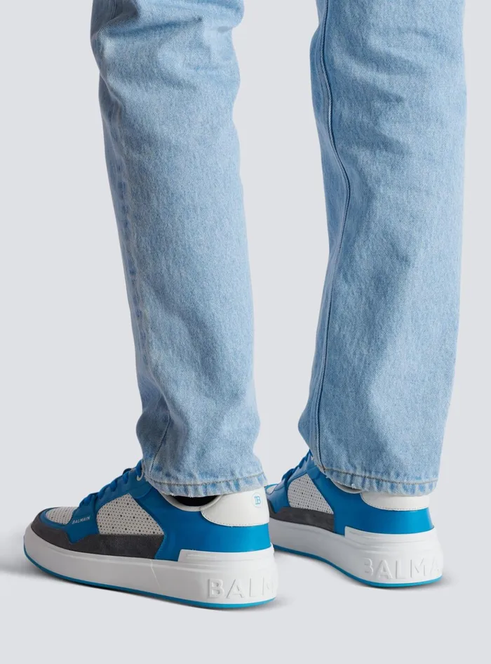 BCourt Flip Sneakers In Calfskin And Suede Blue Men Balmain Sneakers