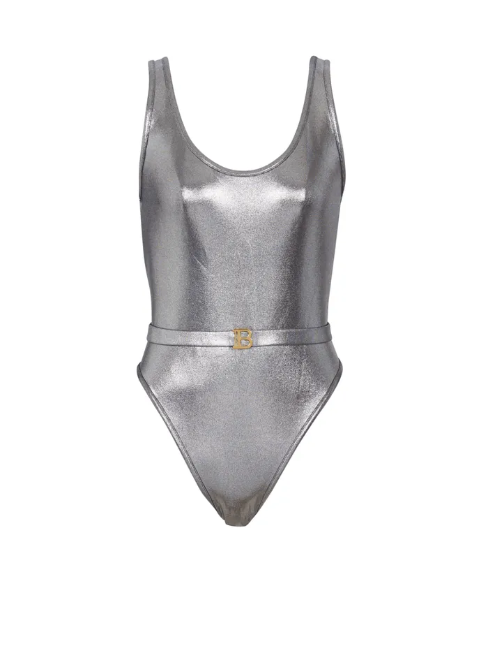 B Metallic Swimsuit Silver Women Balmain Swimwear