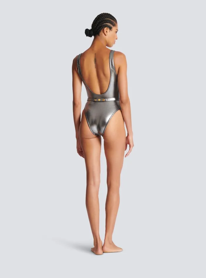 B Metallic Swimsuit Silver Women Balmain Swimwear