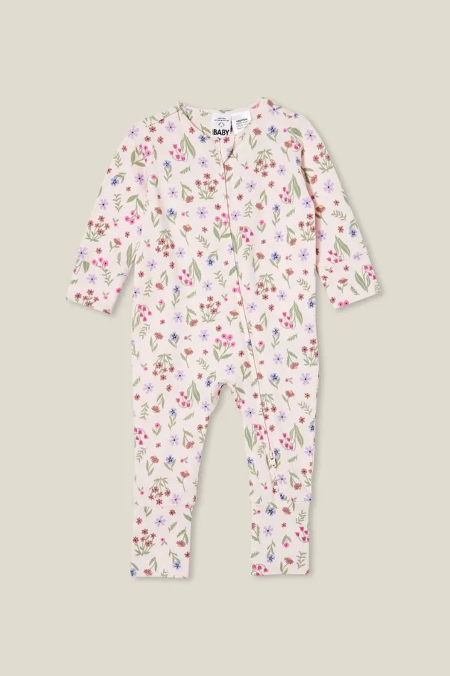 Baby Rompers and All In Ones Cotton On The Billie Long Sleeve Zip Romper Crystal Pinknina Floral Baby Rompers and All In Ones Cotton On The Billie Long Sleeve Zip Romper Crystal Pinknina Floral