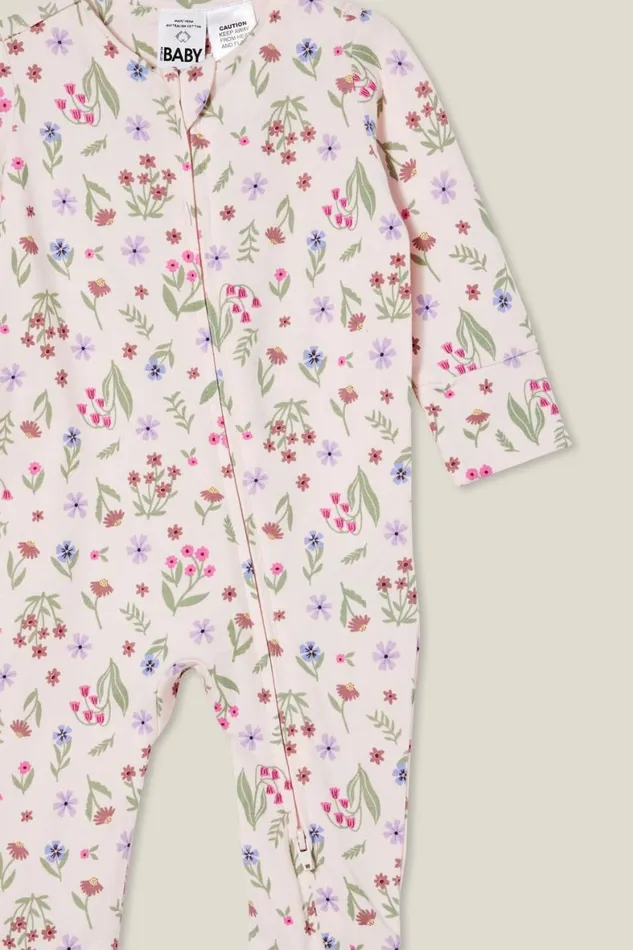 Baby Rompers and All In Ones Cotton On The Billie Long Sleeve Zip Romper Crystal Pinknina Floral