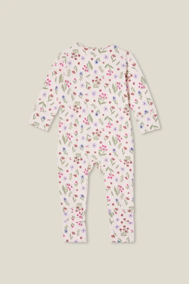 Baby Rompers and All In Ones Cotton On The Billie Long Sleeve Zip Romper Crystal Pinknina Floral