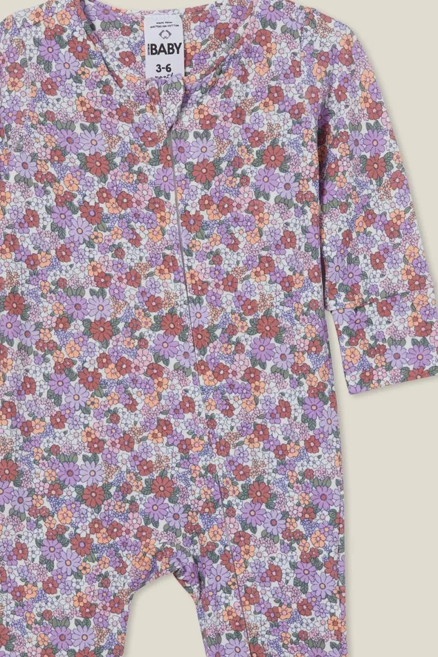 Baby Rompers and All In Ones Cotton On The Billie Long Sleeve Zip Romper Vanillaclay Pigeon Claire Floral