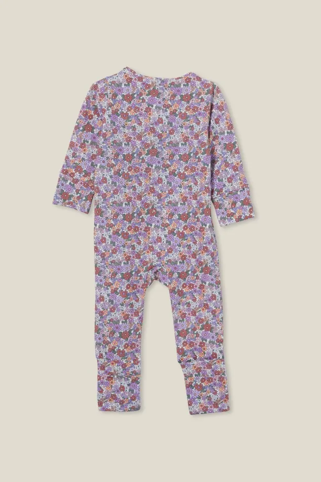 Baby Rompers and All In Ones Cotton On The Billie Long Sleeve Zip Romper Vanillaclay Pigeon Claire Floral