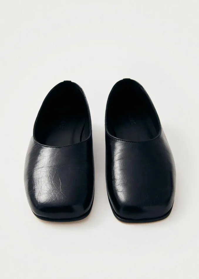 Ballet Flats Women ALOHAS Edie Black Leather Ballet Flats