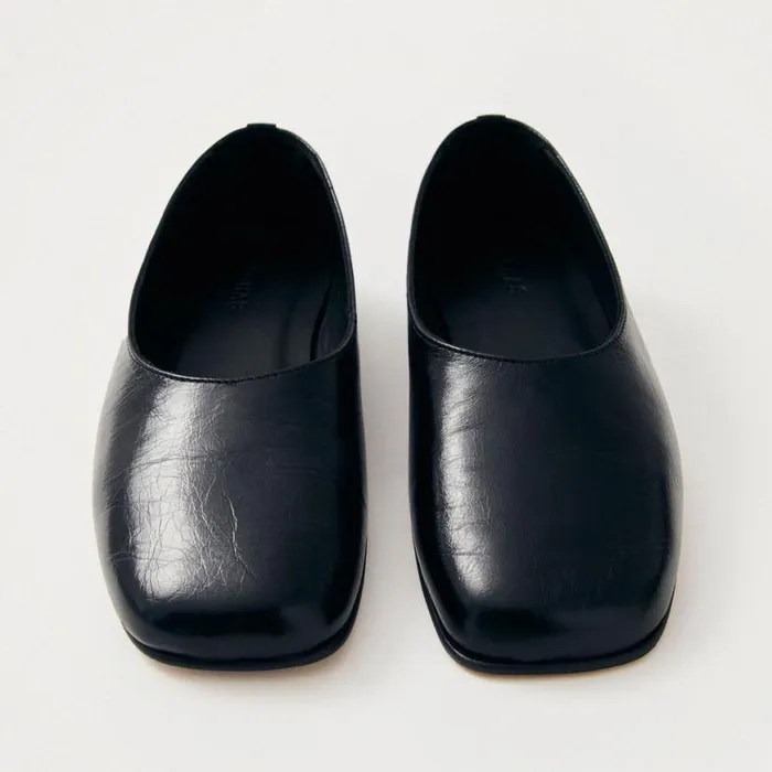 Ballet Flats Women ALOHAS Edie Black Leather Ballet Flats