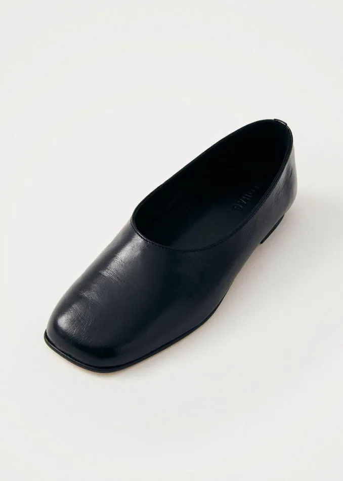 Ballet Flats Women ALOHAS Edie Black Leather Ballet Flats
