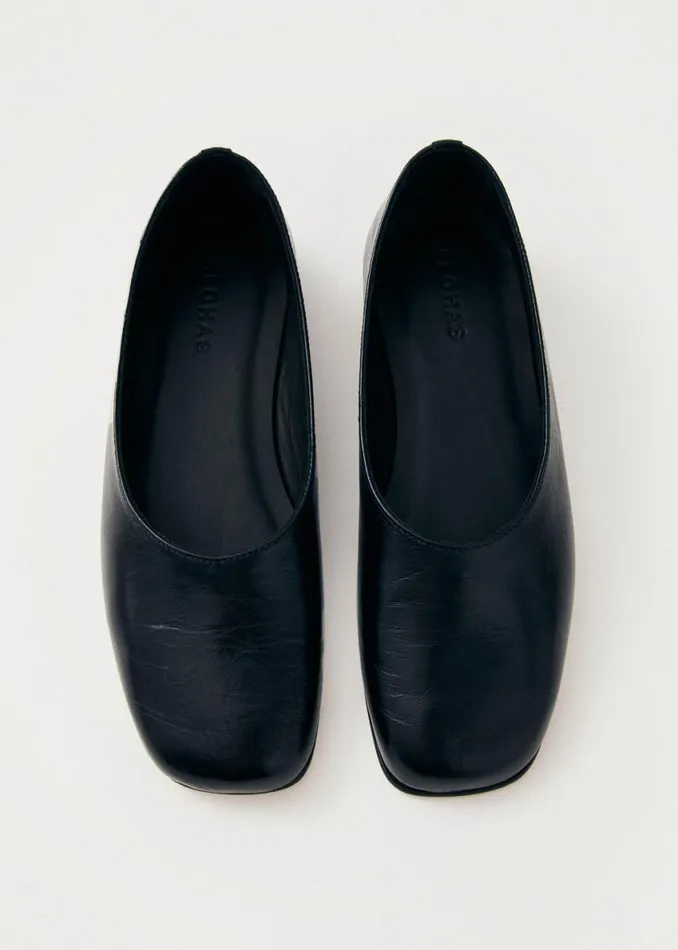 Ballet Flats Women ALOHAS Edie Black Leather Ballet Flats