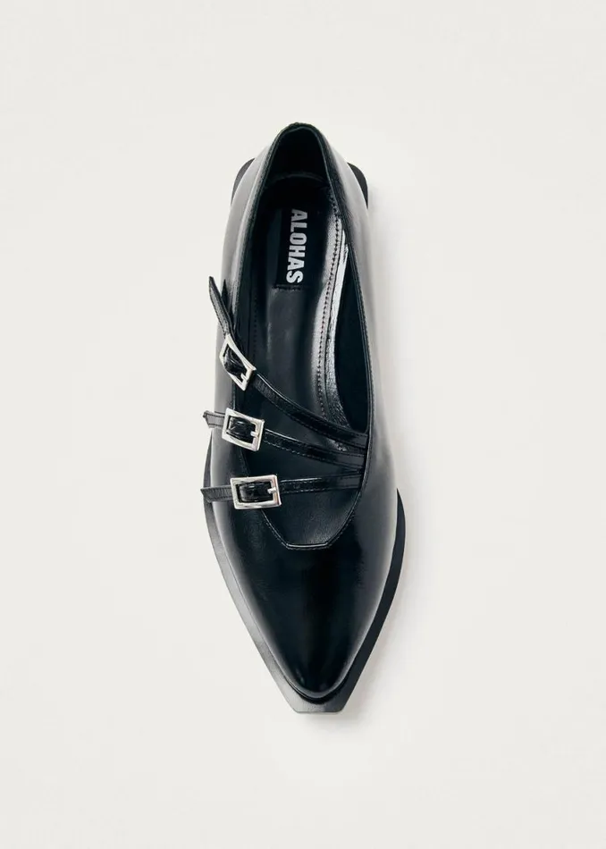 Ballet Flats Women ALOHAS Jive Onix Black Leather Ballet Flats