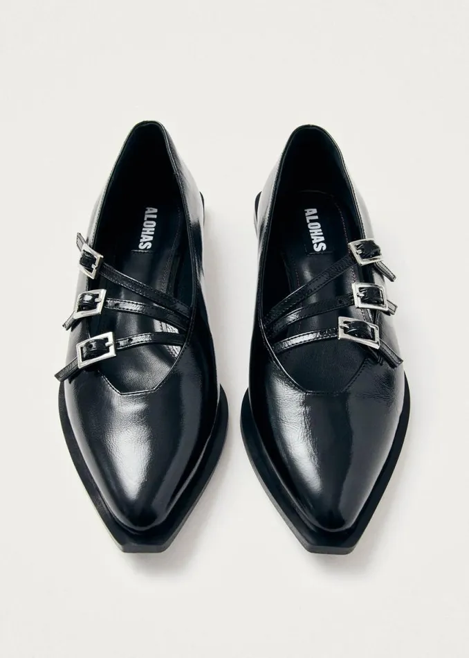Ballet Flats Women ALOHAS Jive Onix Black Leather Ballet Flats