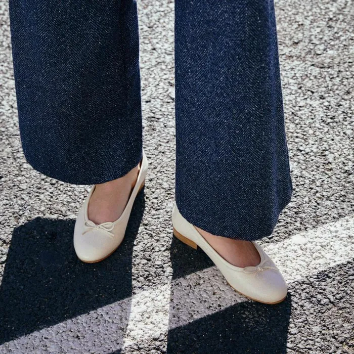 Ballet Flats Women ALOHAS Oriana Cream Leather Ballet Flats