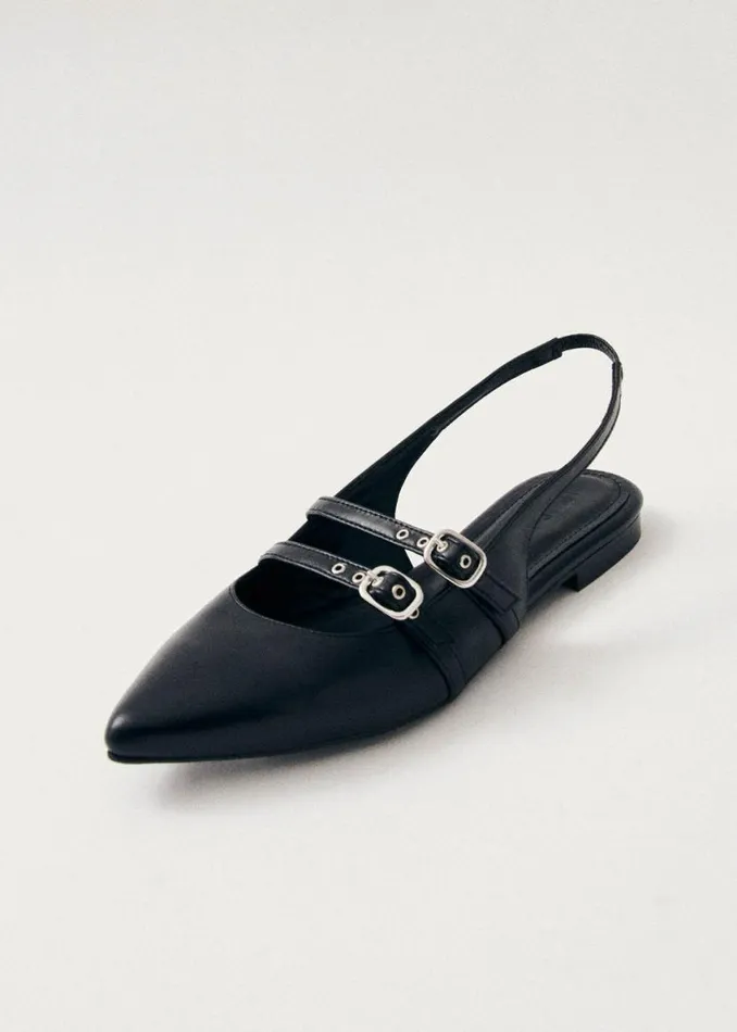 Ballet Flats Women ALOHAS Wren Black Leather Ballet Flats