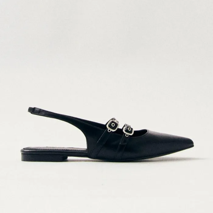 Ballet Flats Women ALOHAS Wren Black Leather Ballet Flats