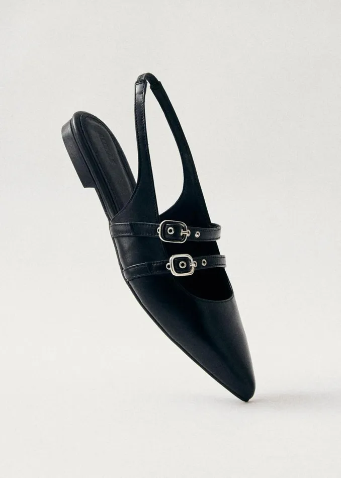 Ballet Flats Women ALOHAS Wren Black Leather Ballet Flats