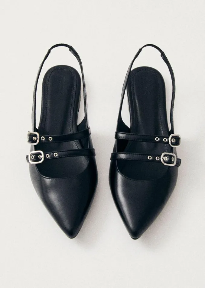 Ballet Flats Women ALOHAS Wren Black Leather Ballet Flats