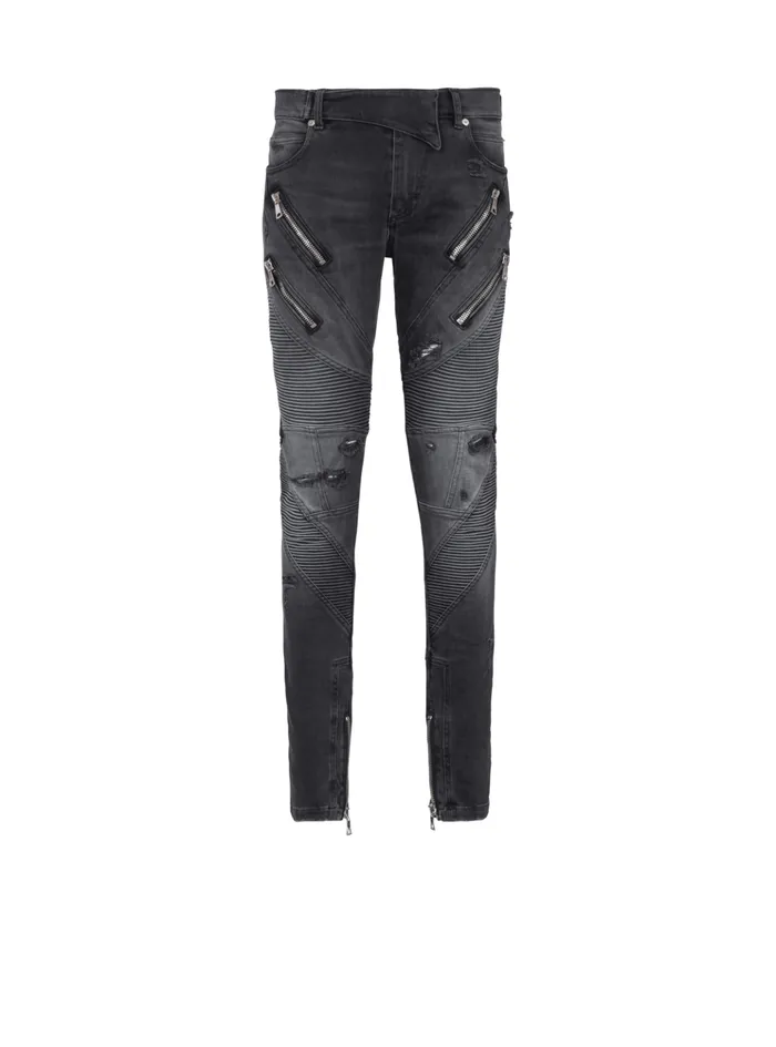 Biker Jeans In Faded Denim Black Men Balmain Denim