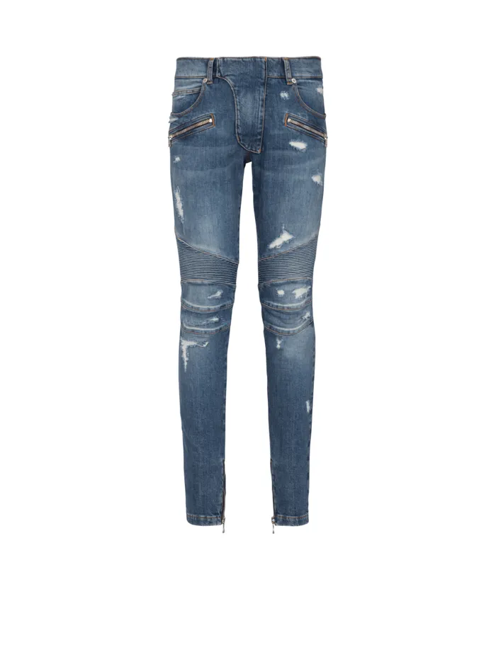 Biker Jeans In Faded Denim Blue Men Balmain Denim