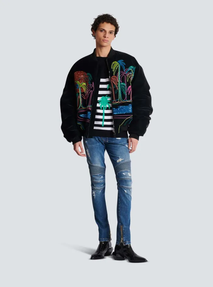 Biker Jeans In Faded Denim Blue Men Balmain Denim
